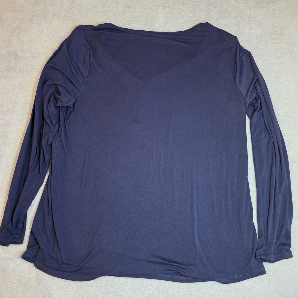 Liz Claiborne Cool & Calm Navy Long Sleeve Sleep Top Large - Picture 2 of 6
